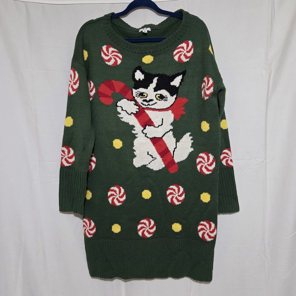 Ardene XL Kitty Christmas Soft Knit Sweater Cat and Candy Cane Design